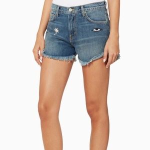 NWT Sandrine Rose Palm Embroidered Denim Shorts